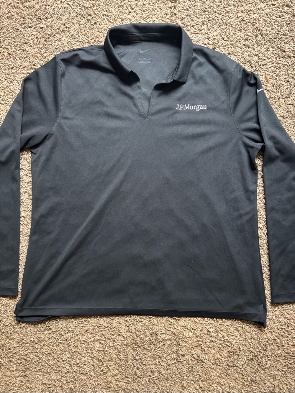 Nike Black Long Sleeve Polo with J.P. Morgan Logo